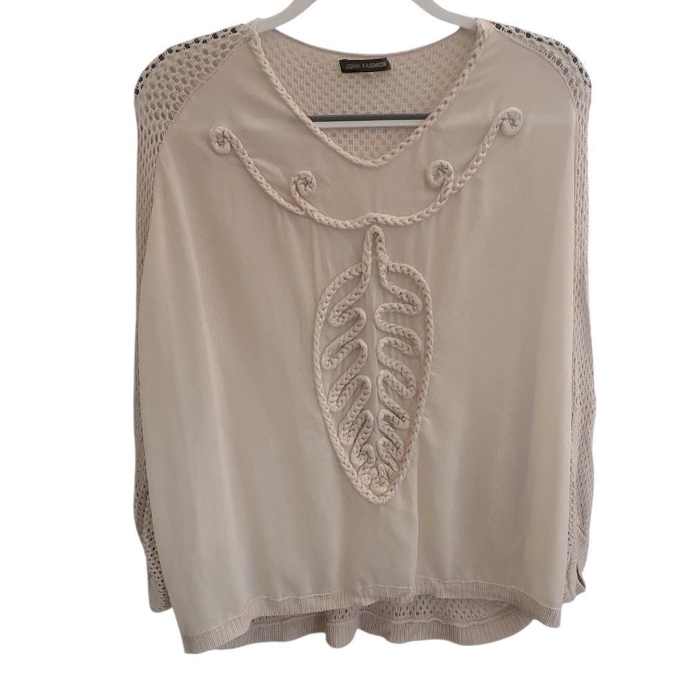 John Fashion Beige Crochet Accent Blouse Woman’s Size L